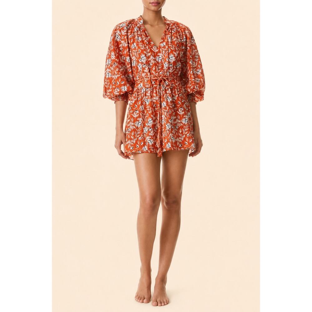 Alice + Olivia Lilian Belted Floral Print Linen-Blend Mini Dress